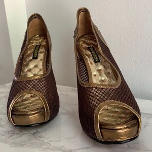 Shane & Shawn Sz7 Gold & Brown Platform Stiletto